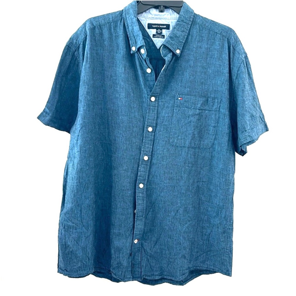 Tommy Hilfiger Linen Cotton Men’s Blue Button Down Shirt Size XXL Retail $108